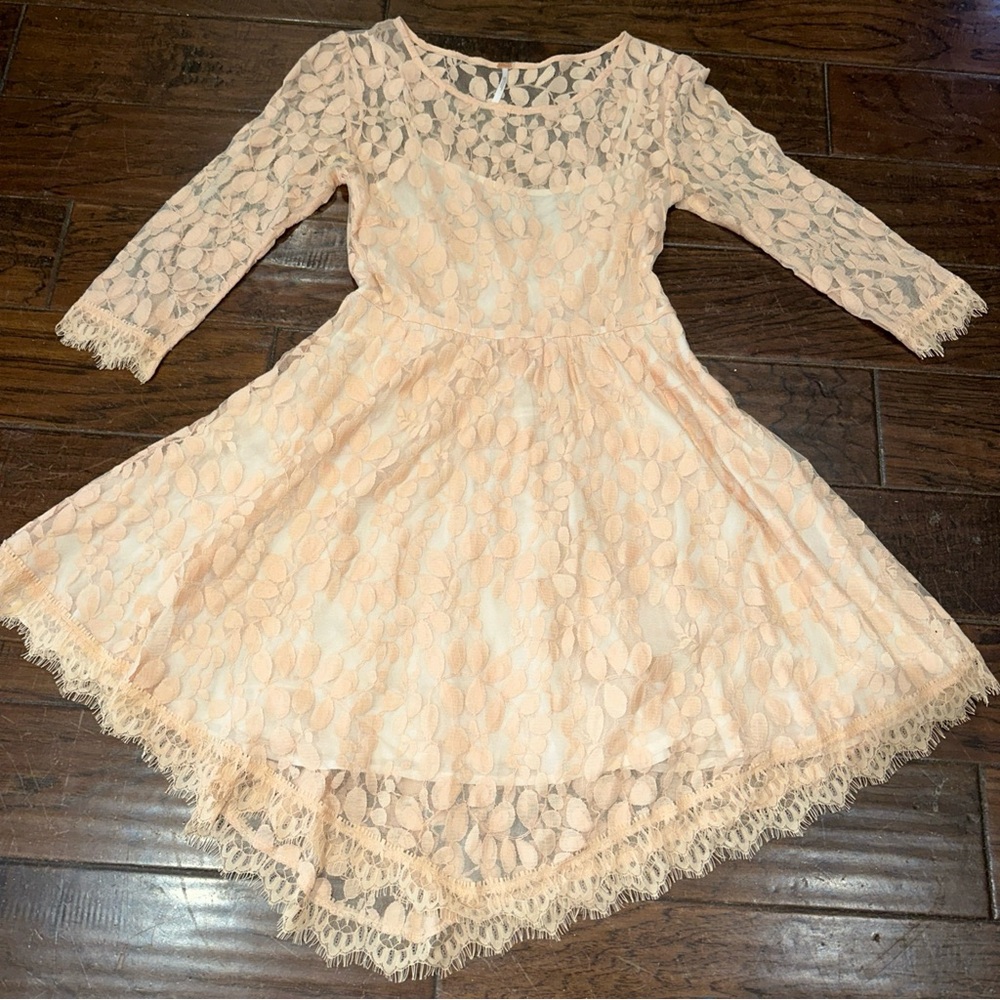 Free People Lace Midi Dress in Blush Peach